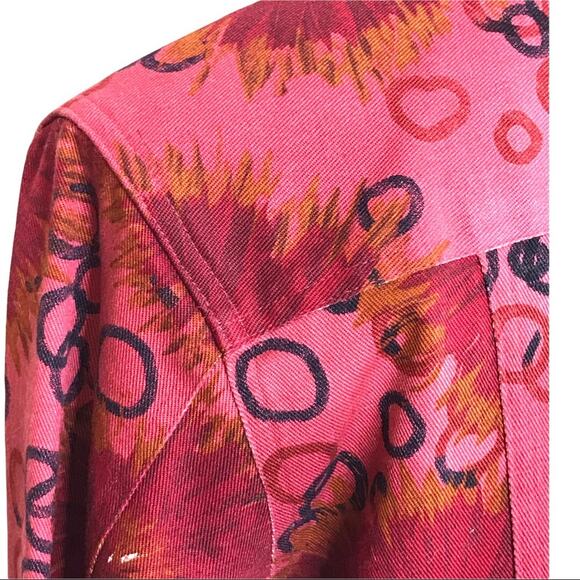 French Laundry Size Large Floral Printed Denim Jacket Pockets Fitted - Picture 10 of 15